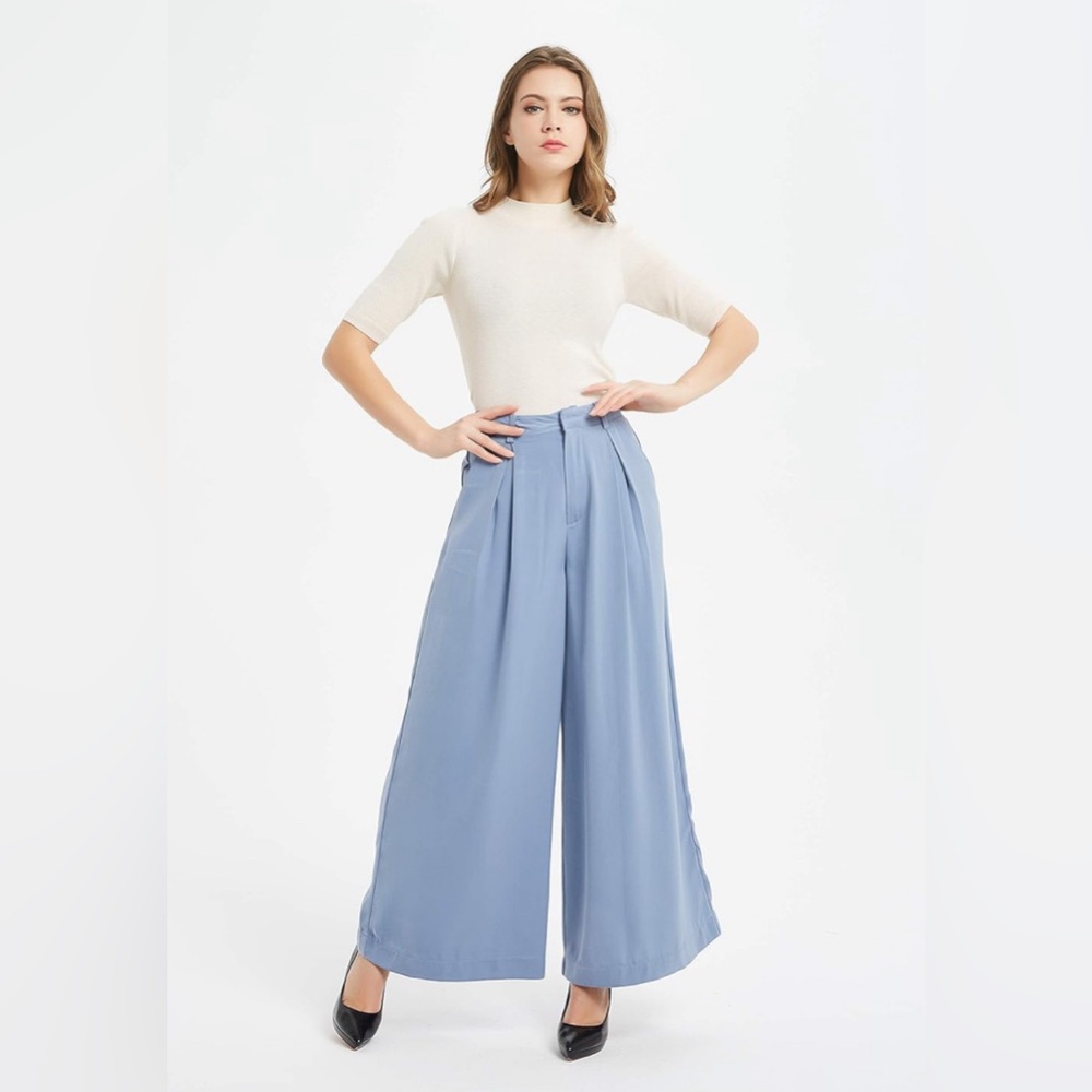 Tronjori Women High Waist Casual Wide Leg Long Palazzo Pants Trousers